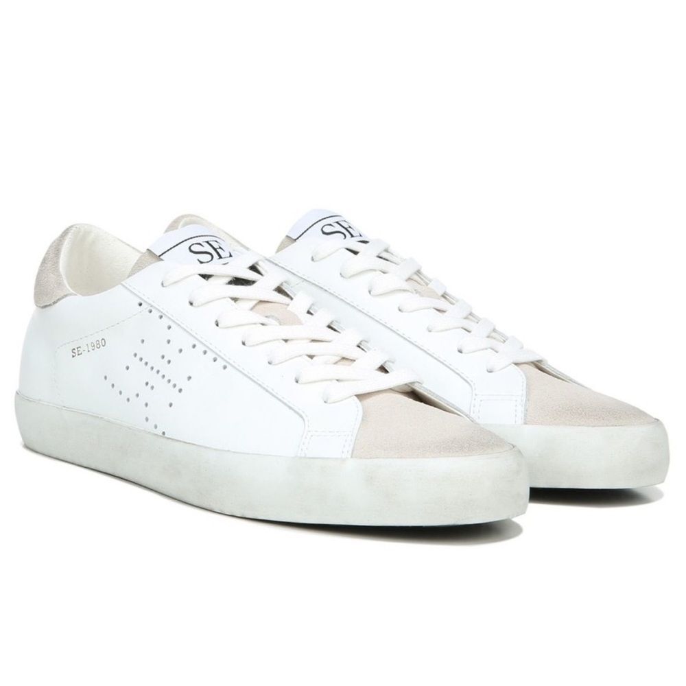 Sam Edelman Aubrie lace up neutral distressed sneakers women’s shoe size 6.5